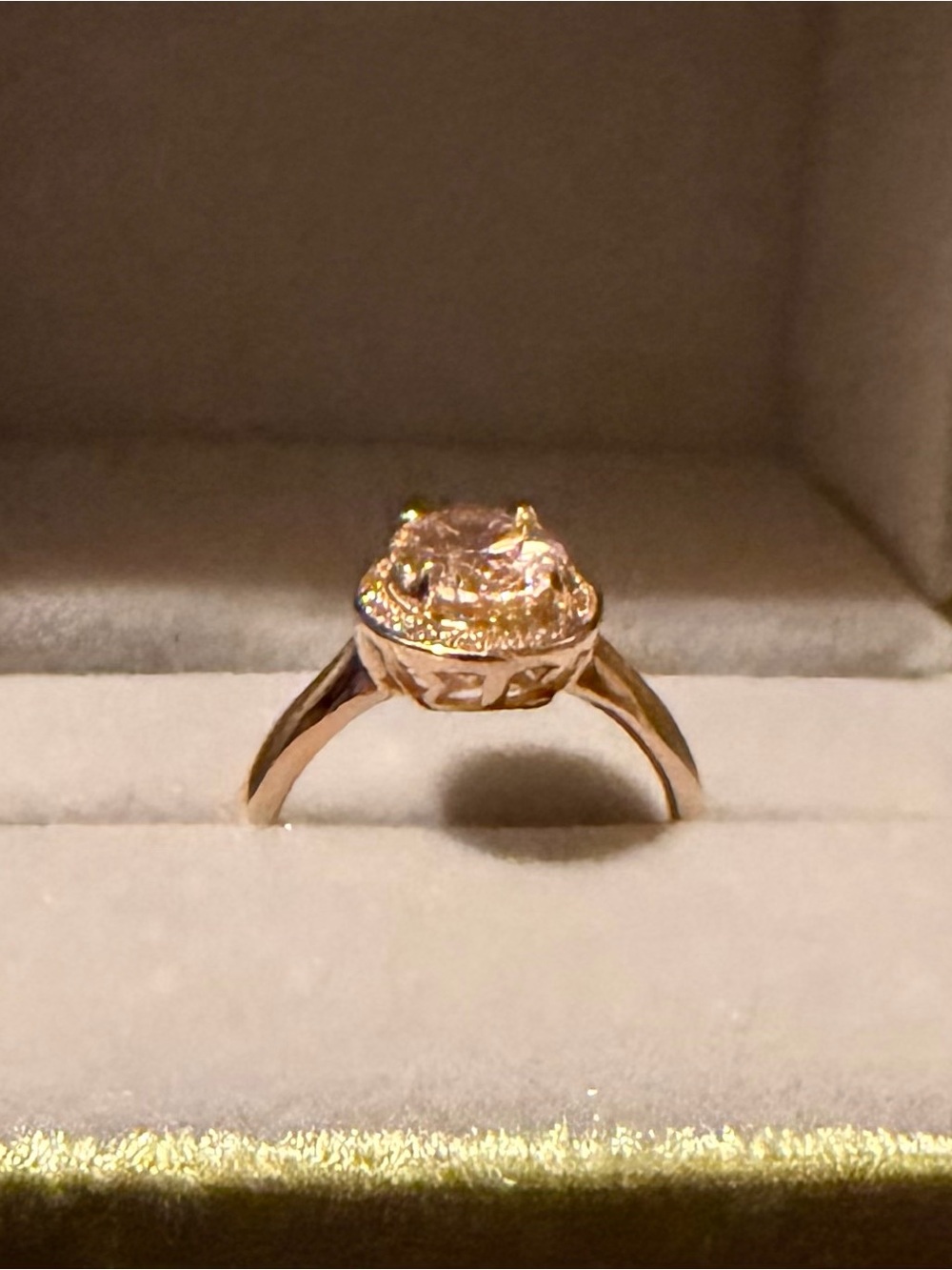 925 SS & Yellow Gold Oval Halo Ring with Pink Cubic Zirconia Center - Picture 4 of 6